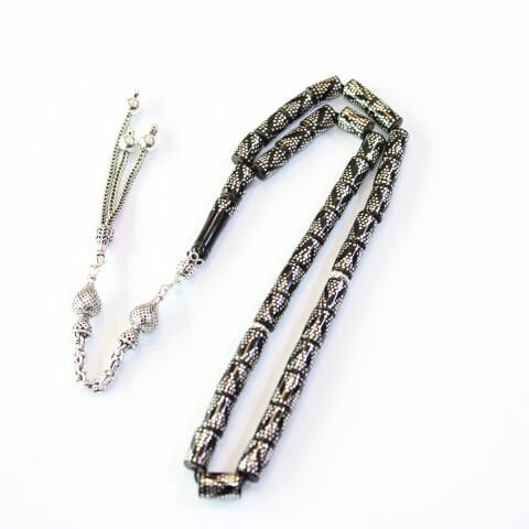 Piramit İşlemeli Kesme Oltu Taşı Tespih 6*9,5 (mm)