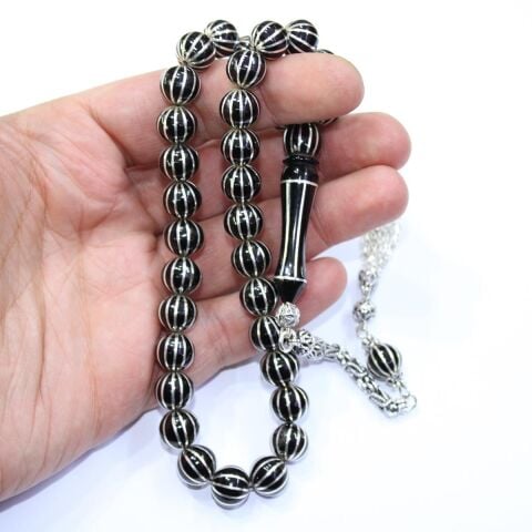 12 li Kapruz İşlemeli Oltu Taşı Tespih 10,5 (mm)