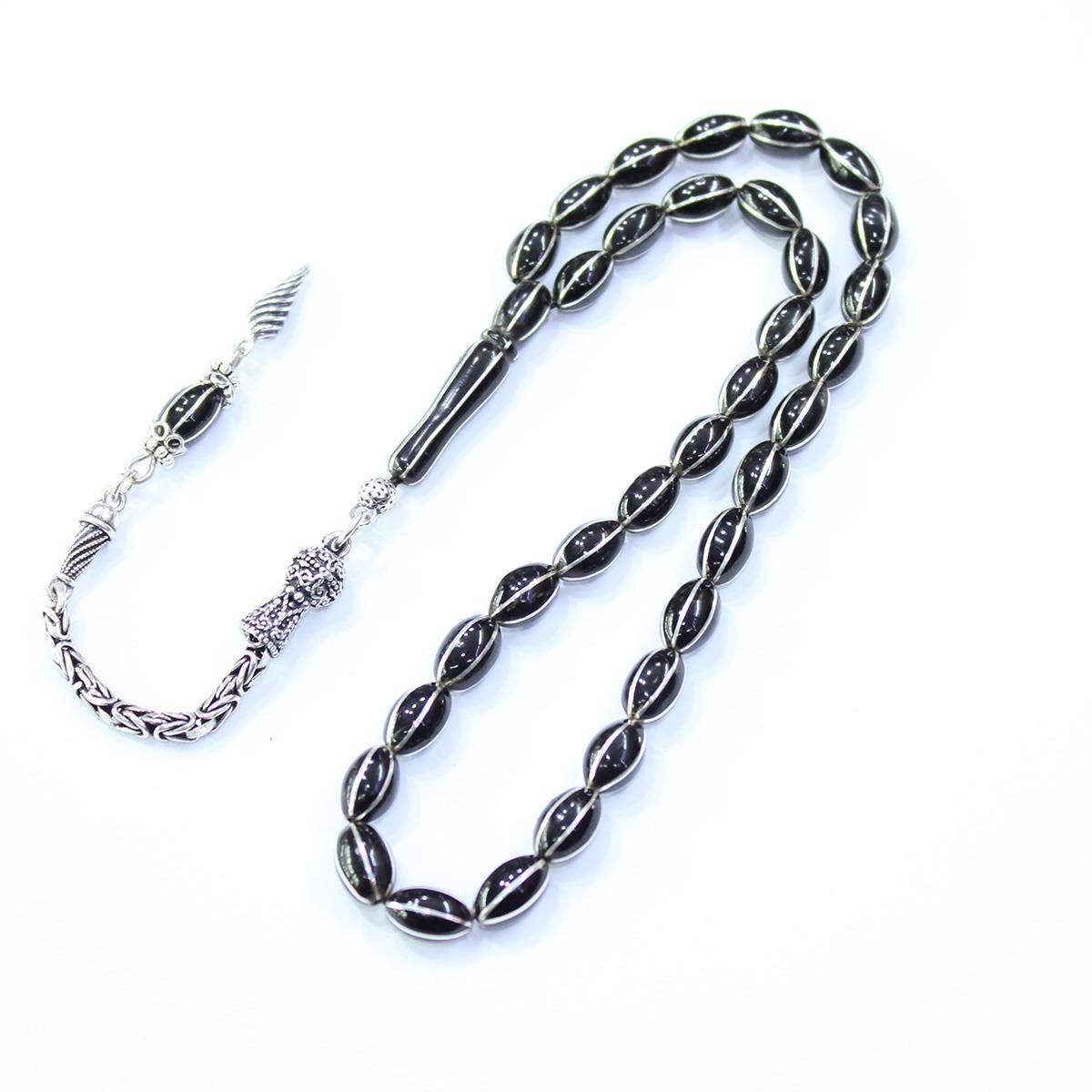 6 lı Kapruz İşlemeli Oltu Taşı Tespih 5,5*9,5 (mm)