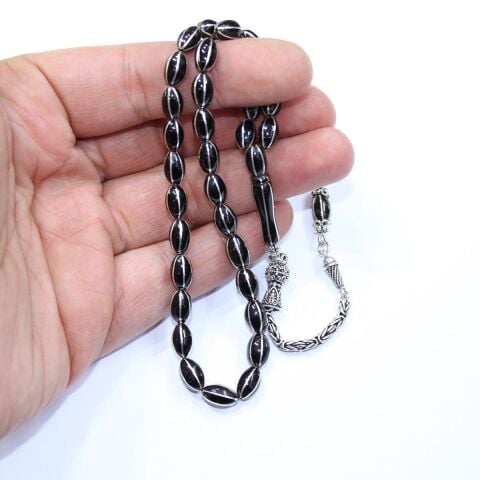 6 lı Kapruz İşlemeli Oltu Taşı Tespih 5,5*9,5 (mm)