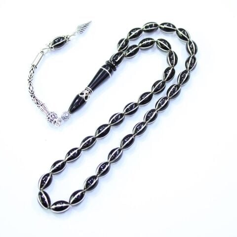 6 lı Kapruz Nakkaş İmameli Oltu Taşı Tespih 6*9 (mm)