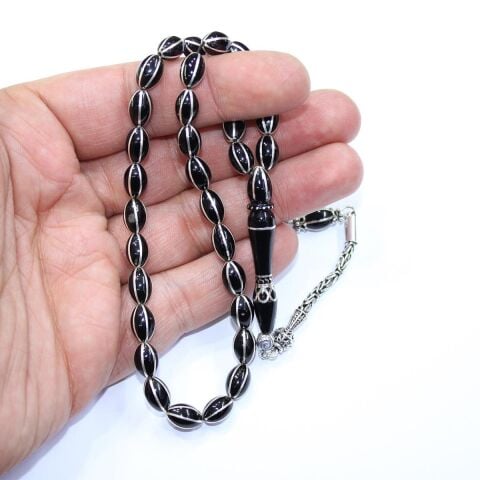 6 lı Kapruz Nakkaş İmameli Oltu Taşı Tespih 6*9 (mm)