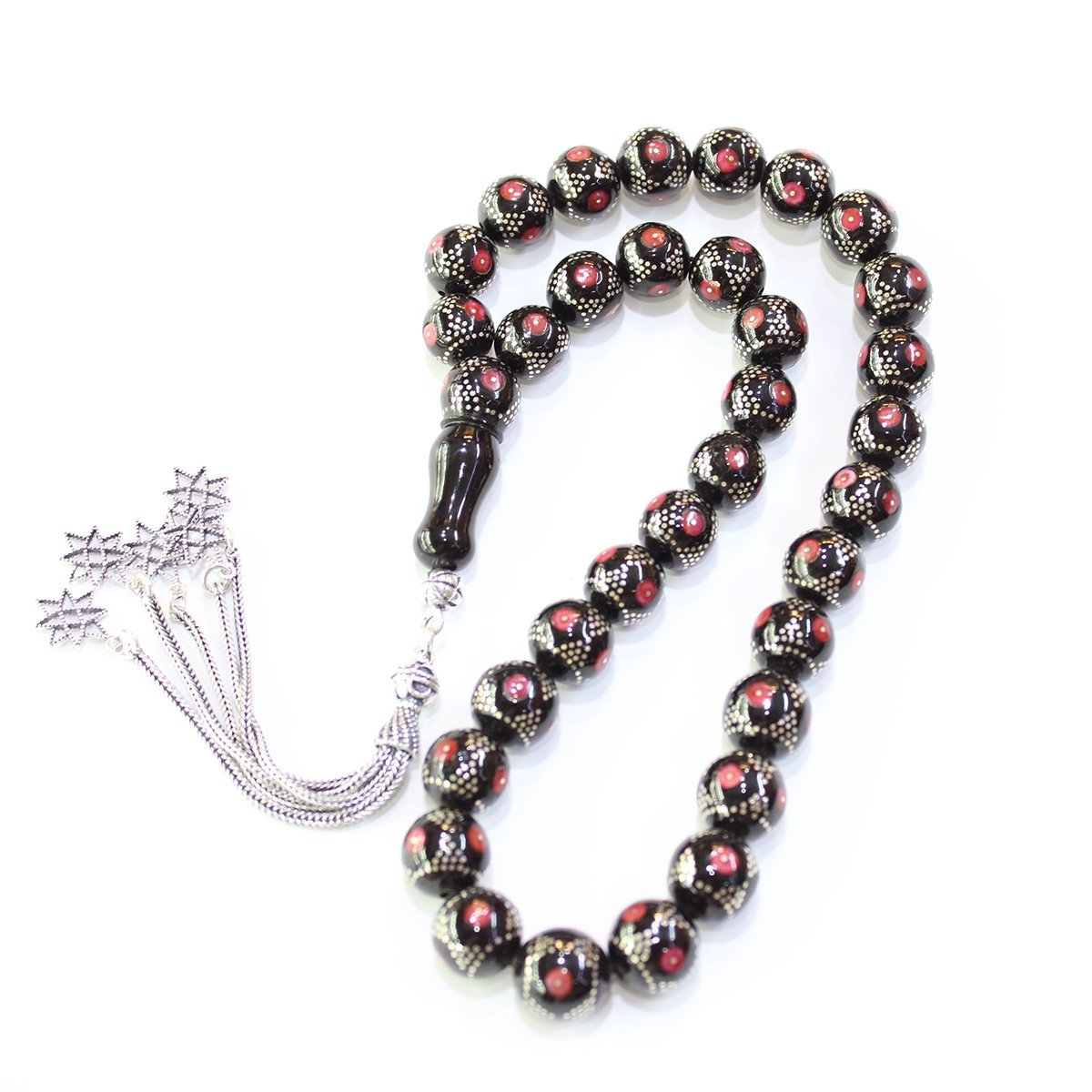 Çember Piramid Mercan İşlemeli Oltu Taşı Tespih 11 (mm)