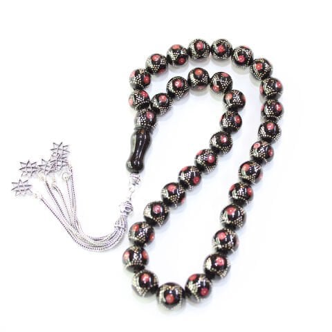 Çember Piramid Mercan İşlemeli Oltu Taşı Tespih 11 (mm)