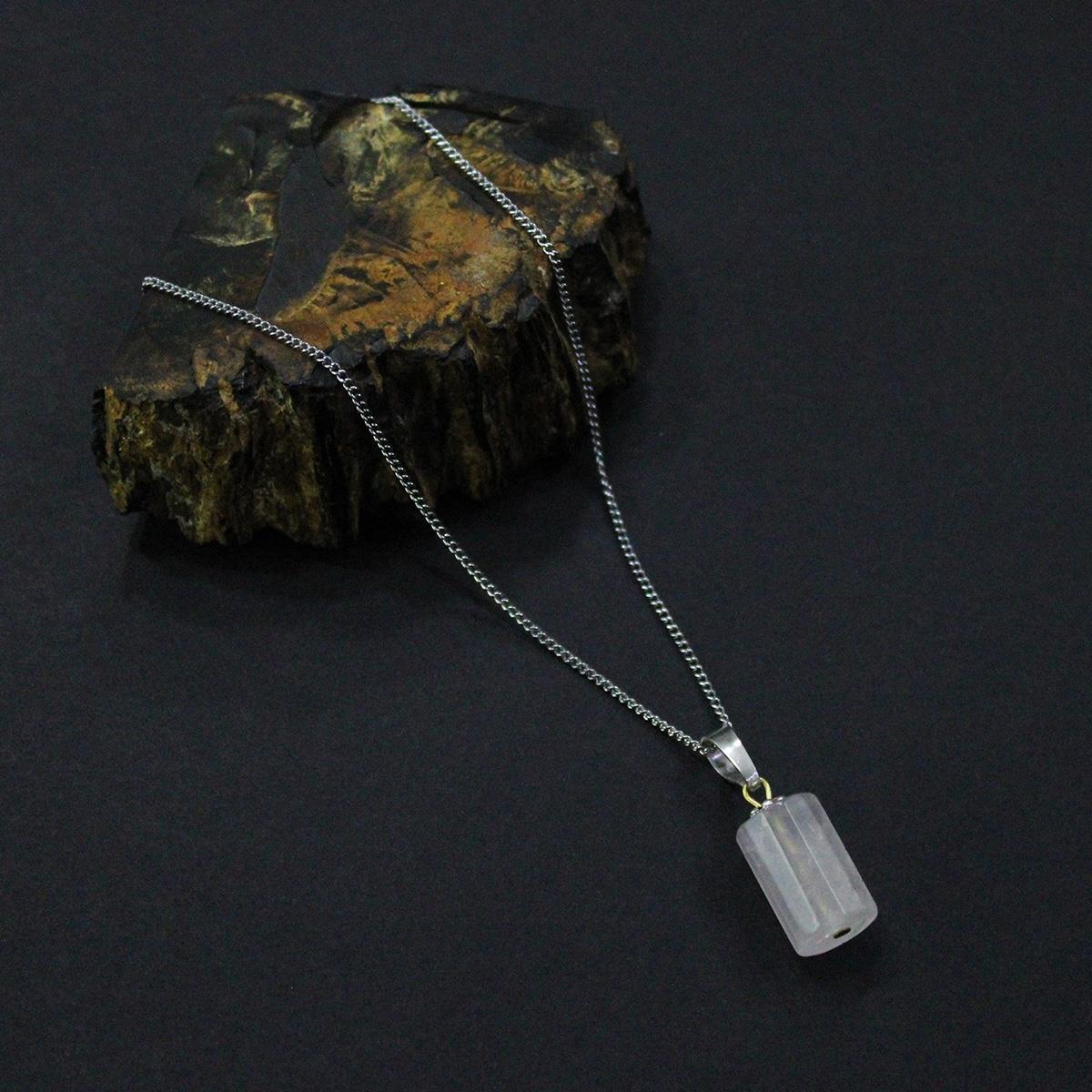 Pembe Kuvars Doğal Taş Slindir Kolye