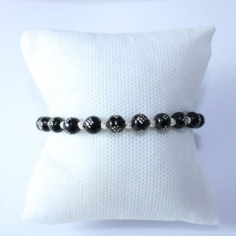 Gümüş İşlemeli Oltu Taşı Bileklik 6,5 (mm)