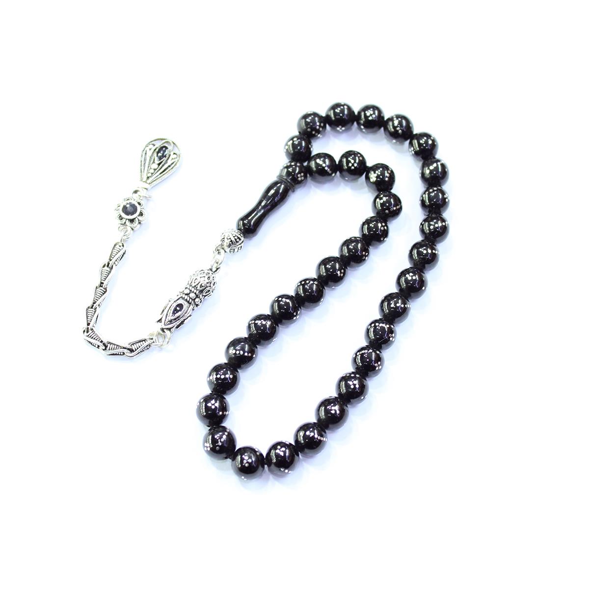 Burgu Dörtlü İşlemeli Oltu Taşı Tespih 8 (mm)