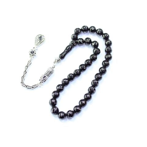 Burgu Dörtlü İşlemeli Oltu Taşı Tespih 8 (mm)