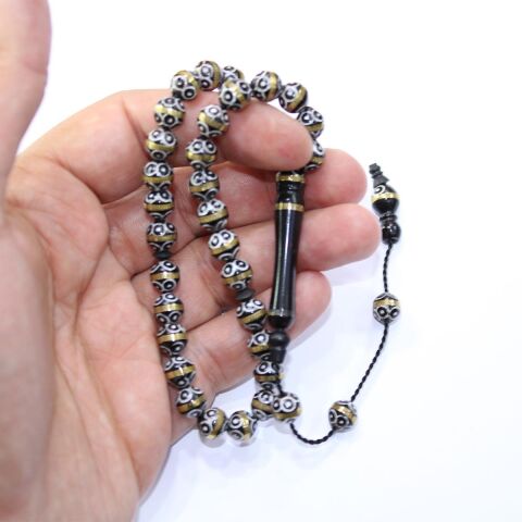 Prinç İşlemeli Siyah Kuka Tespih Küre Model 7,5 (mm)