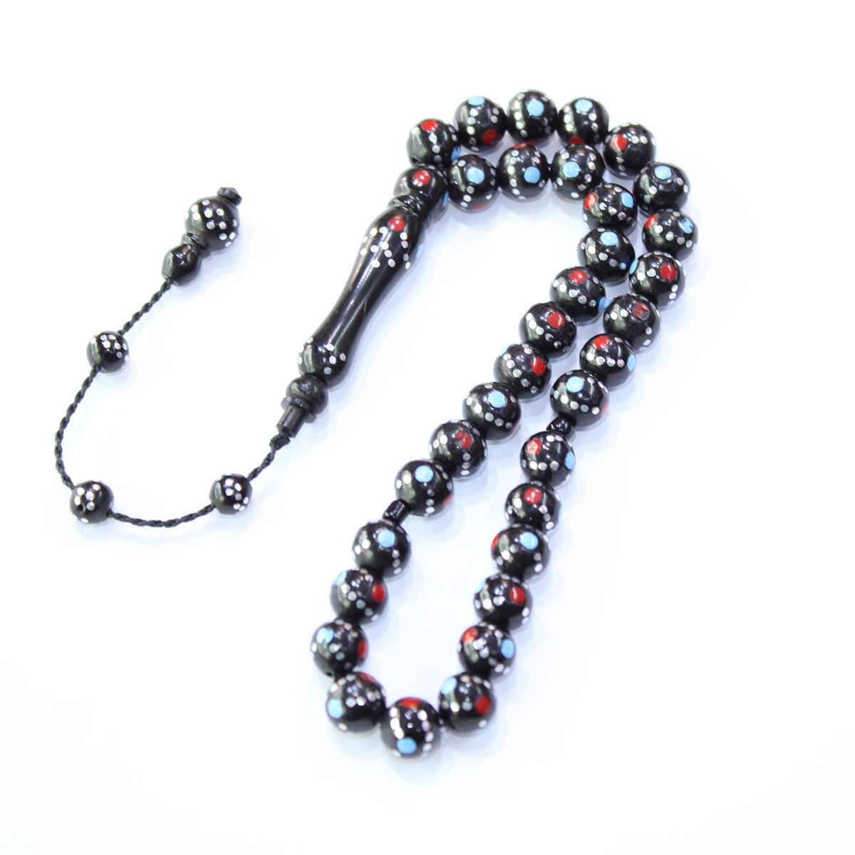 Mineli Prinç İşlemeli Siyah Kuka Tespih Küre Model 8,5 (mm)