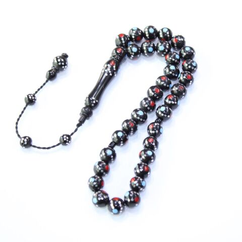 Mineli Prinç İşlemeli Siyah Kuka Tespih Küre Model 8,5 (mm)