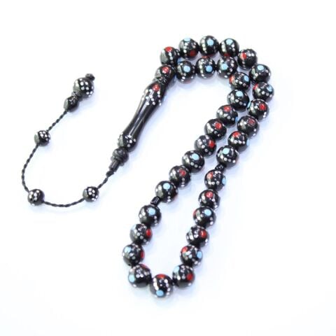 Mineli Prinç İşlemeli Siyah Kuka Tespih Küre Model 8,5 (mm)