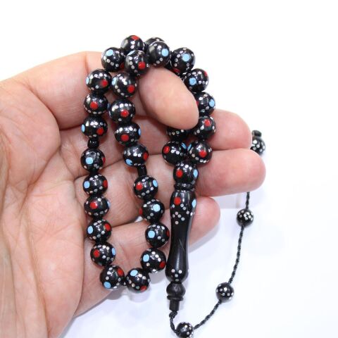 Mineli Prinç İşlemeli Siyah Kuka Tespih Küre Model 8,5 (mm)