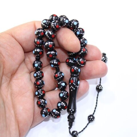 Mineli Prinç İşlemeli Siyah Kuka Tespih Küre Model 8,5 (mm)