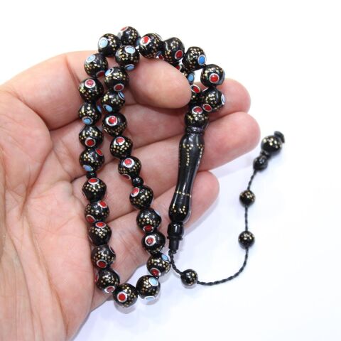 Mineli Prinç İşlemeli Siyah Kuka Tespih Küre Model 8;5 (mm)