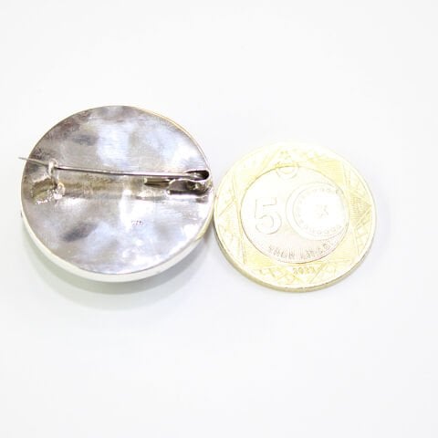 El Yapımı Oltu Taşı Broş Daire Model