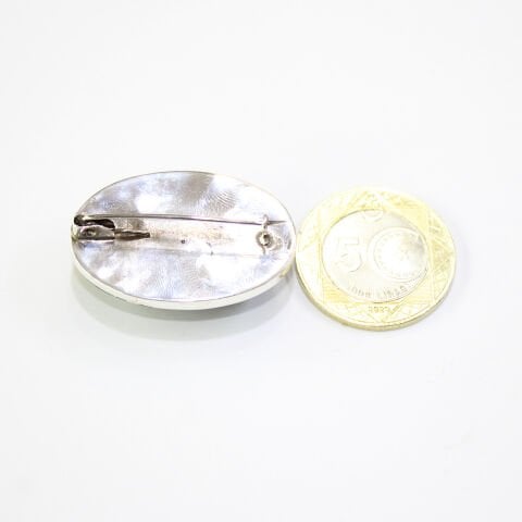 El Yapımı Oltu Taşı Broş Oval Model
