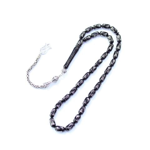 Piramid İşlemeli Kapsül Oltu Taşı Tespih 5,5*10 (mm)