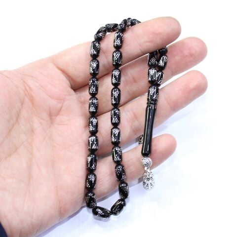 Piramid İşlemeli Kapsül Oltu Taşı Tespih 5,5*10 (mm)