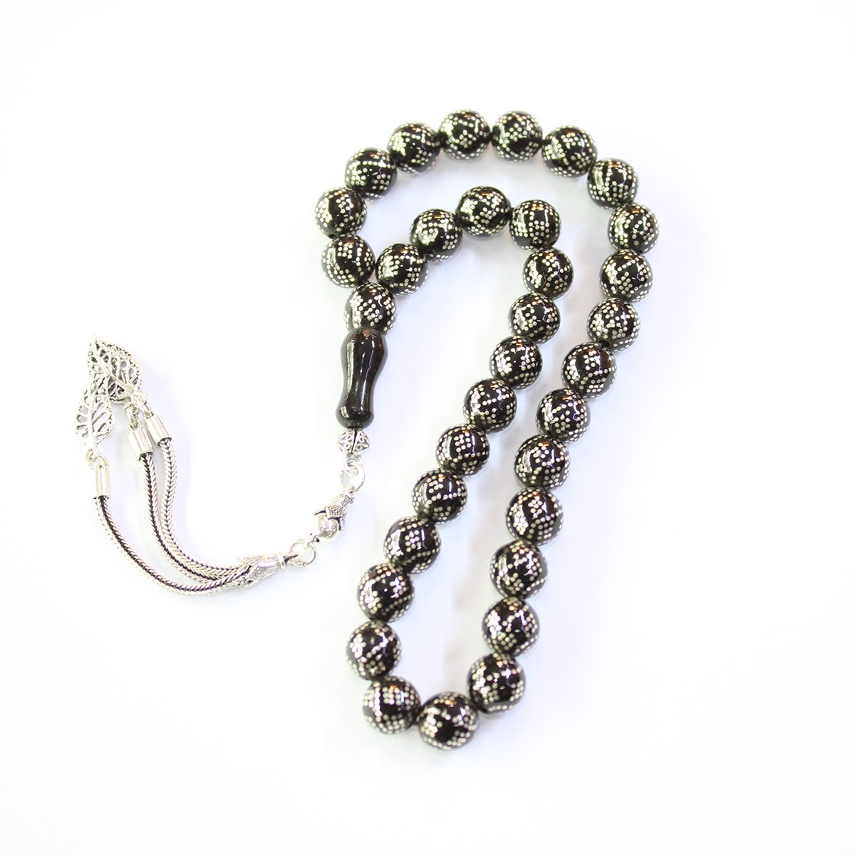 Sarmal Dörtlü İşlemeli Oltu Taşı Tespih 8,5 (mm)