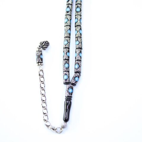 Papyon Firuze İşlemeli Kesme Oltu Taşı Tespih 5*9 (mm)