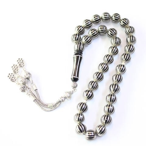 16 lı Karpuz İşlemeli Oltu Taşı Tespih 9,5 (mm)