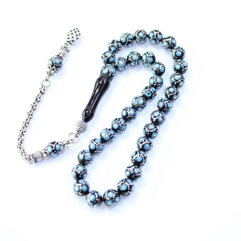 Sarmal Firuze İşlemeli Oltu Taşı Tespih 6,5 (mm)