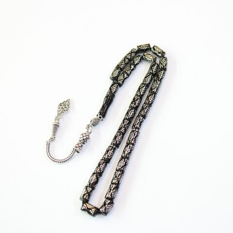 Baklava İşlemeli Kesme Oltu Taşı Tespih 5*8,5 (mm)