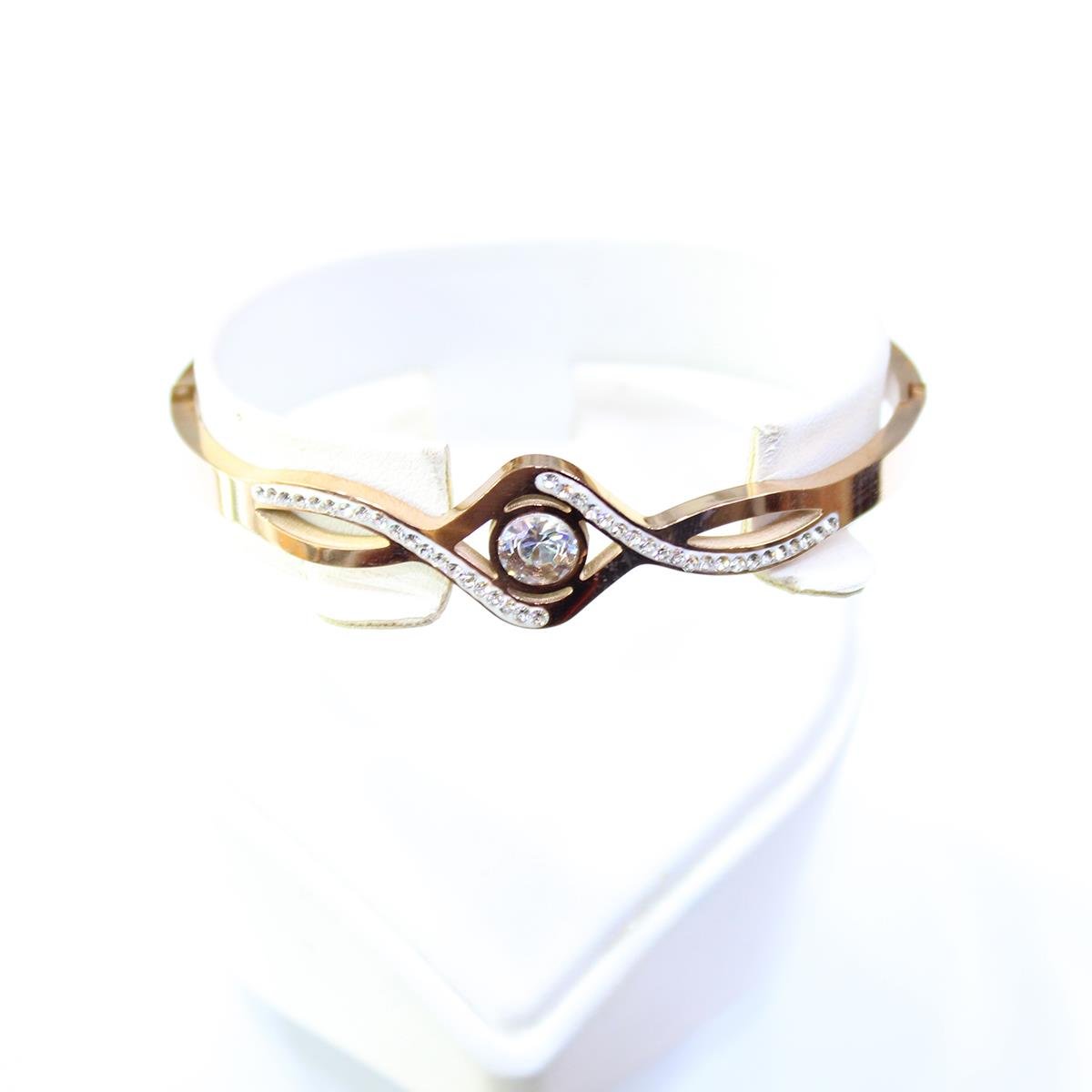 Rose Tek Taşlı Kadın Çelik Bileklik