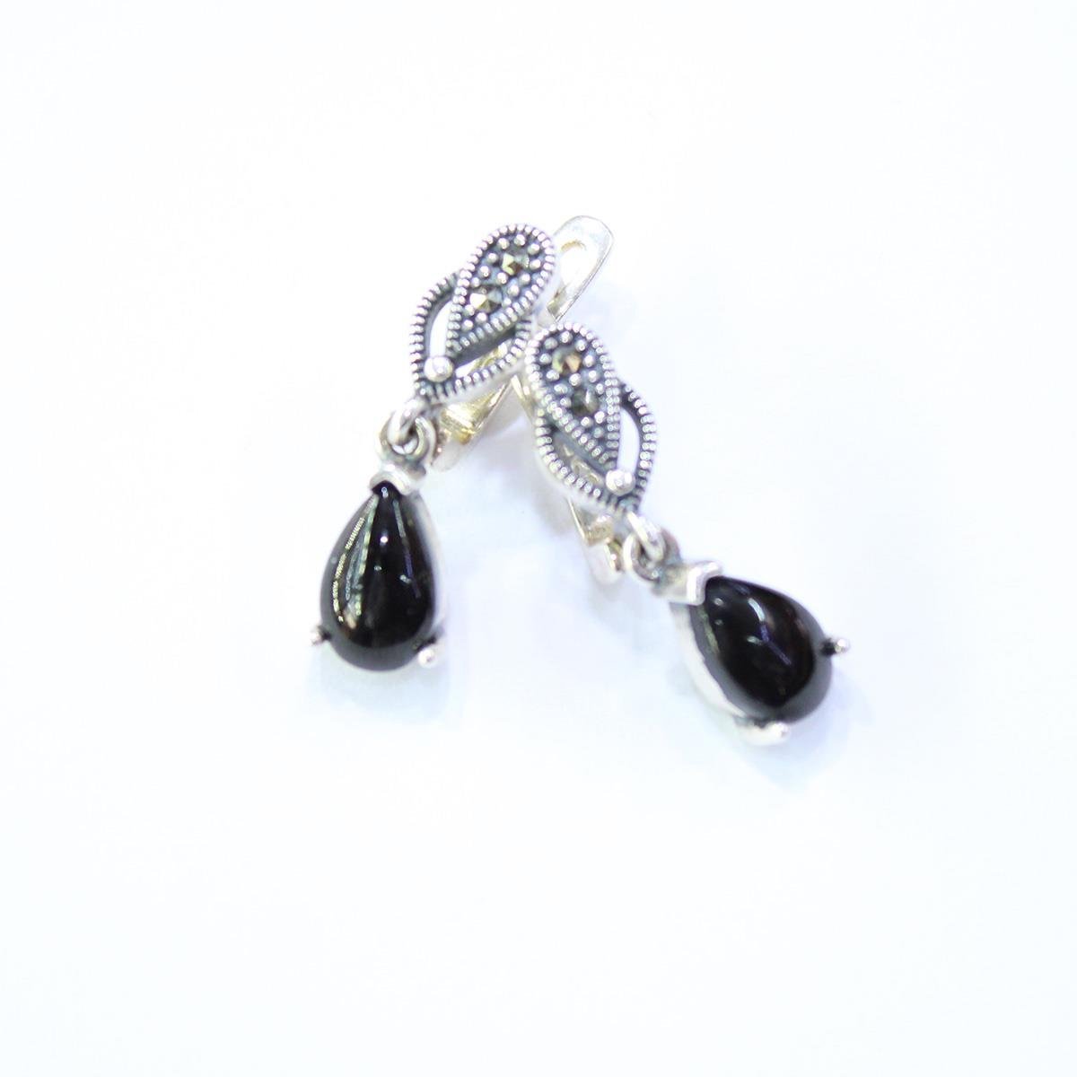 Gümüş Markazit Oltu Taşı Küpe Model No - 64