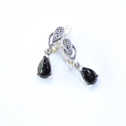 Gümüş Markazit Oltu Taşı Küpe Model No - 64