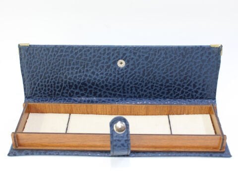 Lacivert Deri & Ahşap Tespih Kutusu