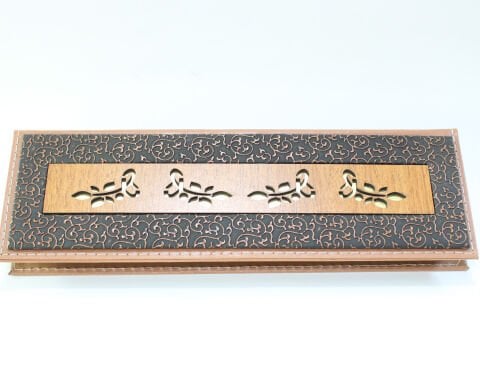 Kahve Yaldızlı Deri & Ahşap Tespih Kutusu