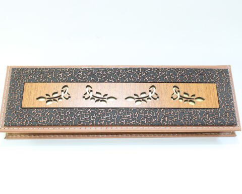 Kahve Yaldızlı Deri & Ahşap Tespih Kutusu