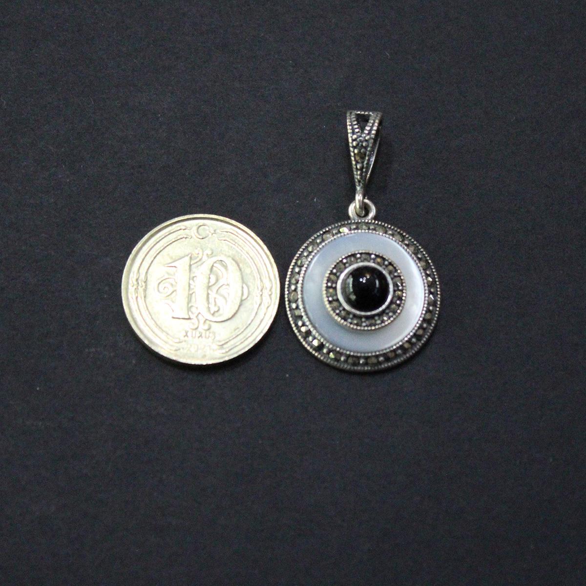 Gümüş Markazit Sedef & Oltu Taşlı Kolye Model No - 73