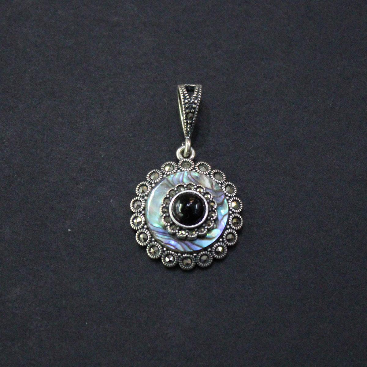 Gümüş Markazit Sedef & Oltu Taşlı Kolye Model No - 74