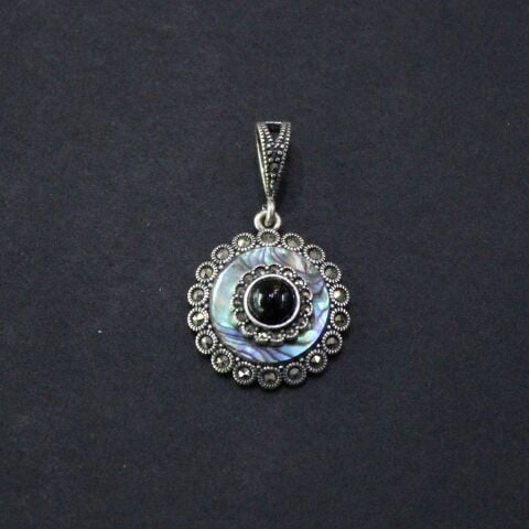 Gümüş Markazit Sedef & Oltu Taşlı Kolye Model No - 74