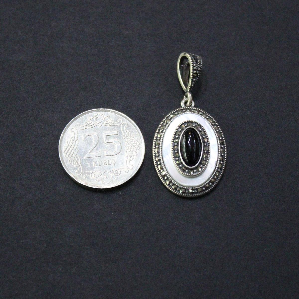 Gümüş Markazit Sedef & Oltu Taşlı Kolye Model No - 75