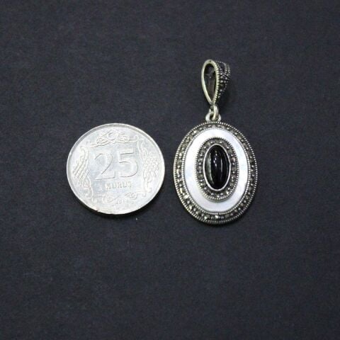 Gümüş Markazit Sedef & Oltu Taşlı Kolye Model No - 75