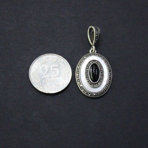 Gümüş Markazit Sedef & Oltu Taşlı Kolye Model No - 75