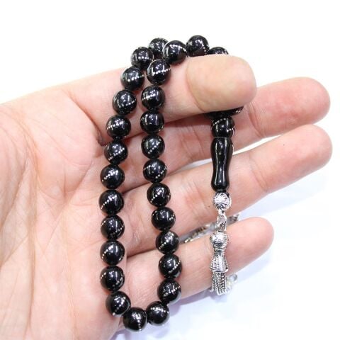 Burgu İşlemeli Oltu Taşı Tespih 7 (mm)