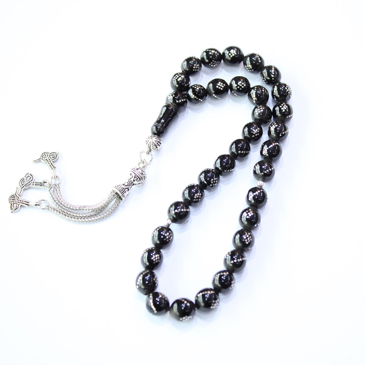 Burgu Baklava İşlemeli Oltu Taşı Tespih 7,5 (mm)