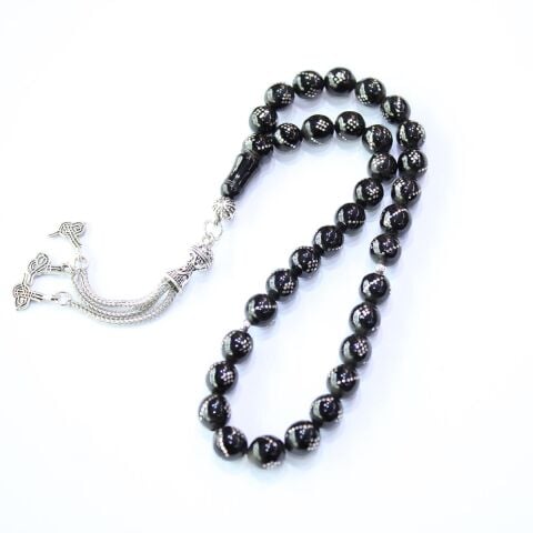 Burgu Baklava İşlemeli Oltu Taşı Tespih 7,5 (mm)