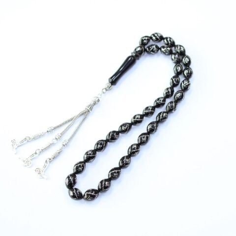 Burgu Baklava İşlemeli Oltu Taşı Tespih 8*11 (mm)