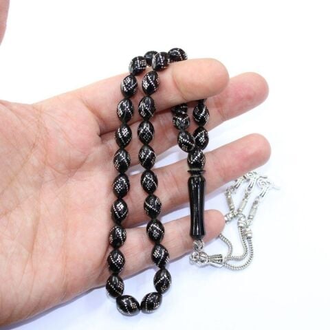 Burgu Baklava İşlemeli Oltu Taşı Tespih 8*11 (mm)