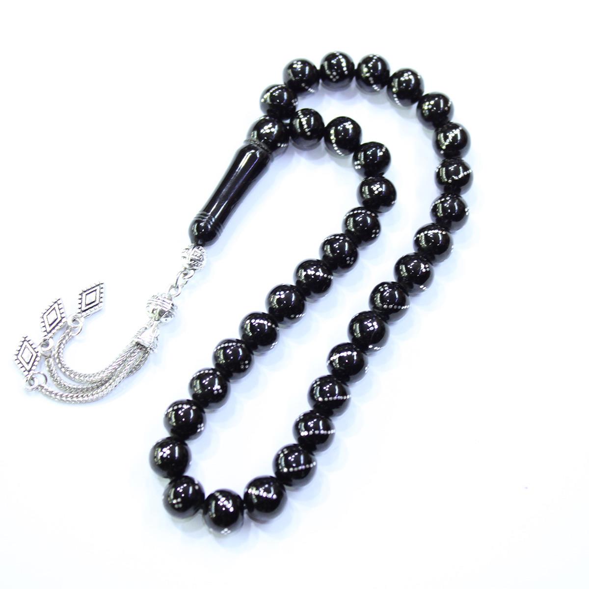 Burgu Dörtlü İşlemeli Oltu Taşı Tespih 9 (mm)