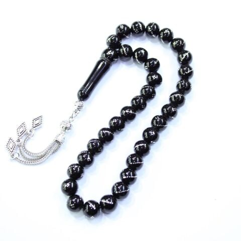 Burgu Dörtlü İşlemeli Oltu Taşı Tespih 9 (mm)