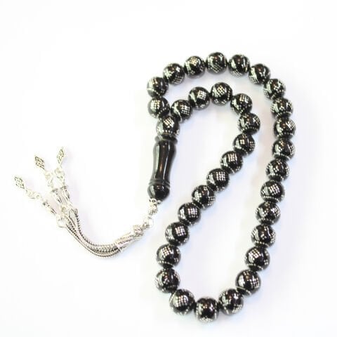 Çember Baklava İşlemeli Oltu Taşı Tespih 10 (mm)