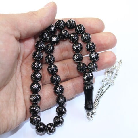 Çember Baklava İşlemeli Oltu Taşı Tespih 10 (mm)