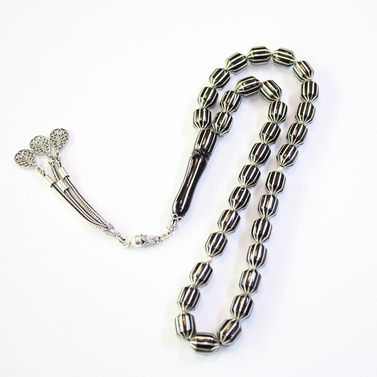 12 li Karpuz İşlemeli Oltu Taşı Tespih 7,5*10 (mm)